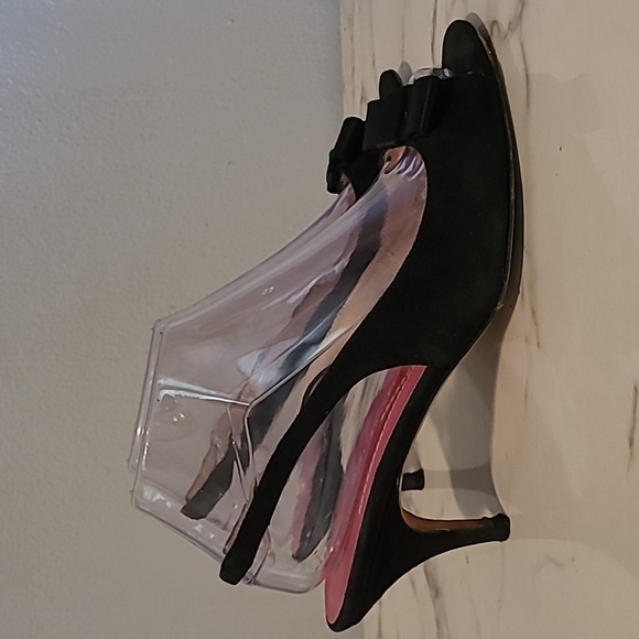 Kate Spade Esme Black Leather Suede Satin Bow Slingback Heels Pumps Designer 8 - Picture 3 of 15